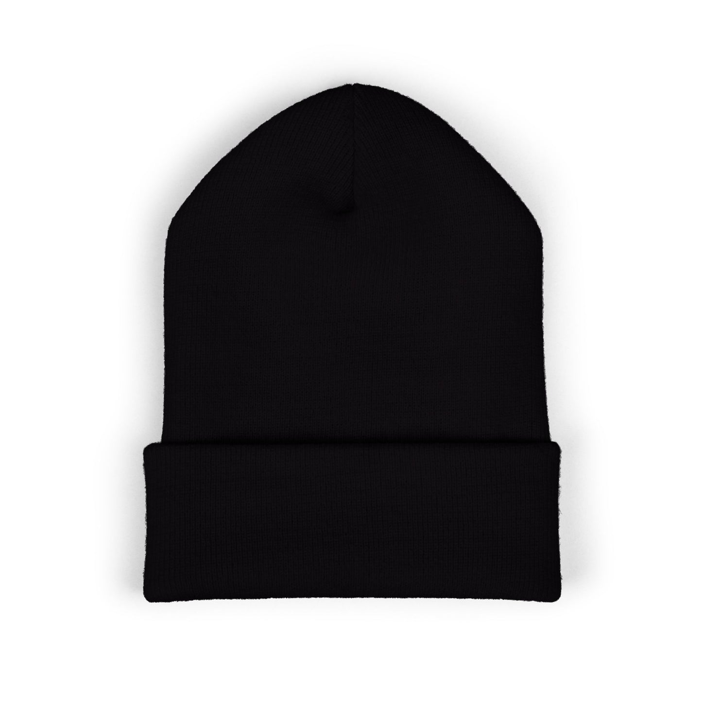 Sewn & Sent Embroidered Cuffed Beanie — Cozy Black Knit Hat for Makers