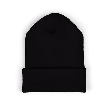 Sewn & Sent Embroidered Cuffed Beanie — Cozy Black Knit Hat for Makers