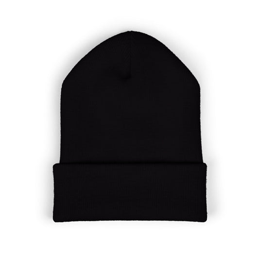 Sewn & Sent Embroidered Cuffed Beanie — Cozy Black Knit Hat for Makers