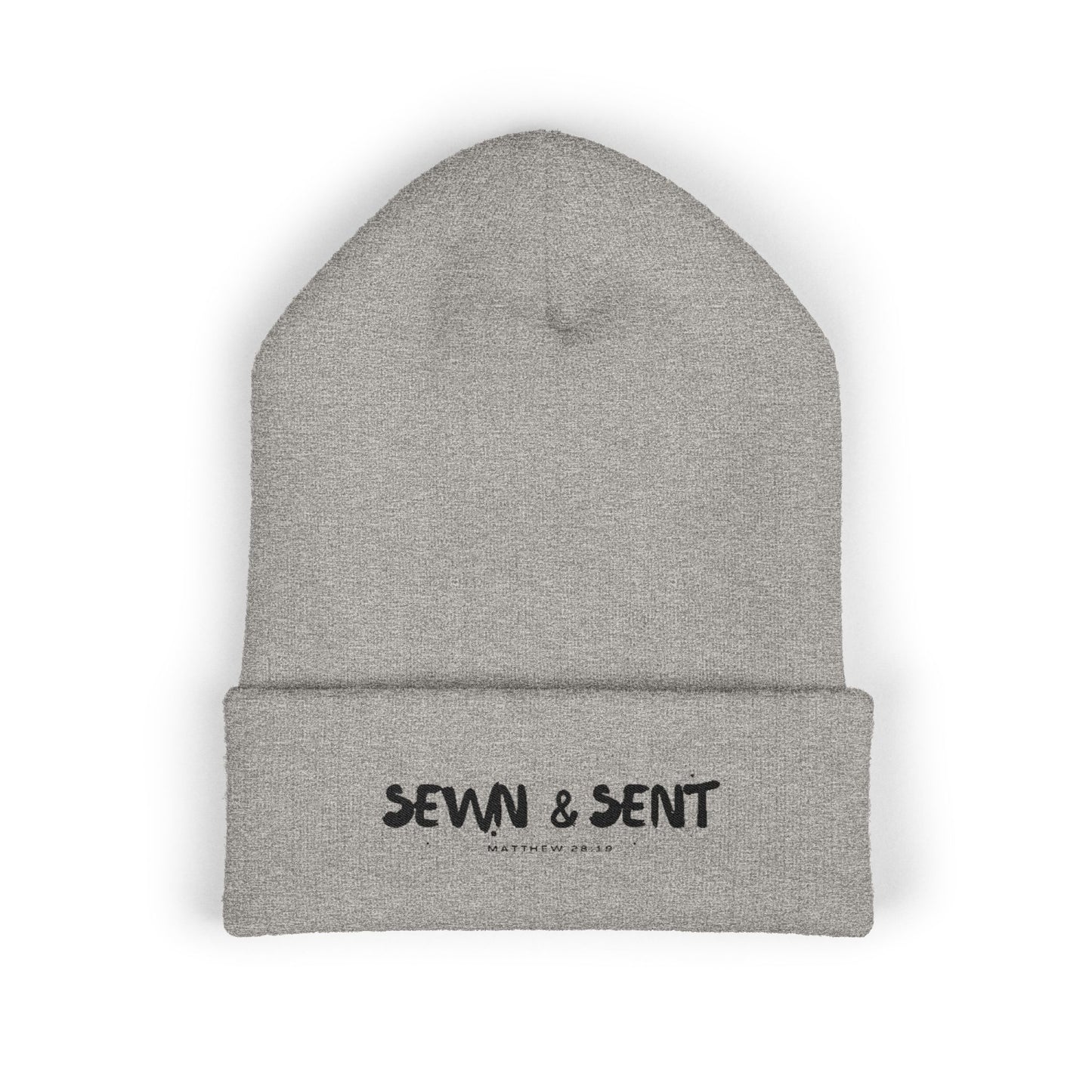Embroidered "Sewn & Sent" Classic Cuffed Beanie — Cozy Knit Hat for Crafters